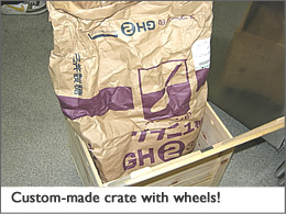 Custom-made crate with wheels!