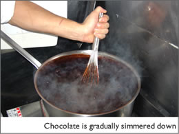 Chocolate is gradually simmered down.