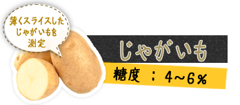 じゃがいも 薄くスライスしたじゃがいもを測定 糖度 : 4～6%