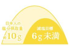 日本人の塩分摂取量約10g 減塩目標6g未満