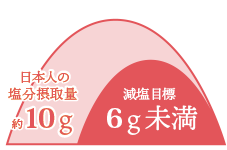 日本人の塩分摂取量約10g 減塩目標6g未満